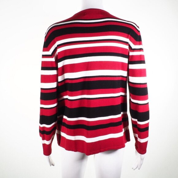 Alfred Dunner Women Size M Cardigan Set One Piece Striped Red Black White - Picture 8 of 9
